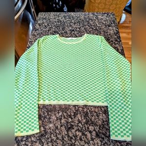 Green Checkered Knit Sweater